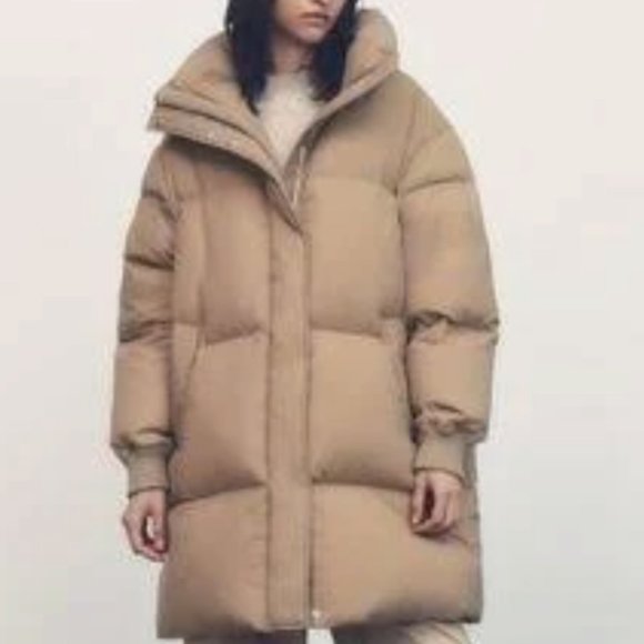 🆕 NWT Zara - Puffer Jacket Selected Thermal Edition Down - XS in Taupe - Picture 2 of 13